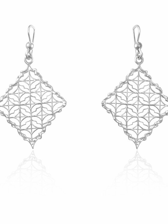 Jewelry - Sterling Silver “Ornate Filigree Diamond Drops” Earrings Boho